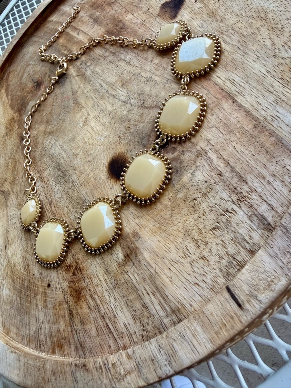 Gold-Tone Beige Statement Necklace